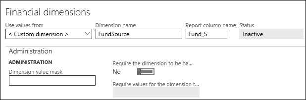Financial dimensions page
